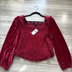 Torrid Red Velvet Smocked Top with Square Neckline